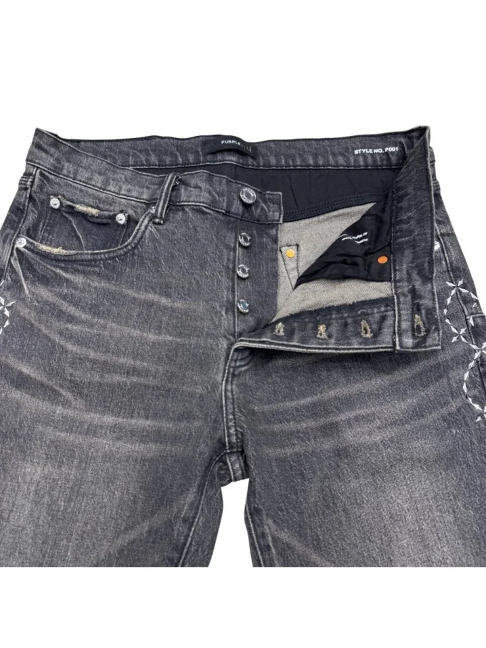 Purple Brand Skinny Twist Hotfix P001 Jeans Men's Black Studded Design, Size 33